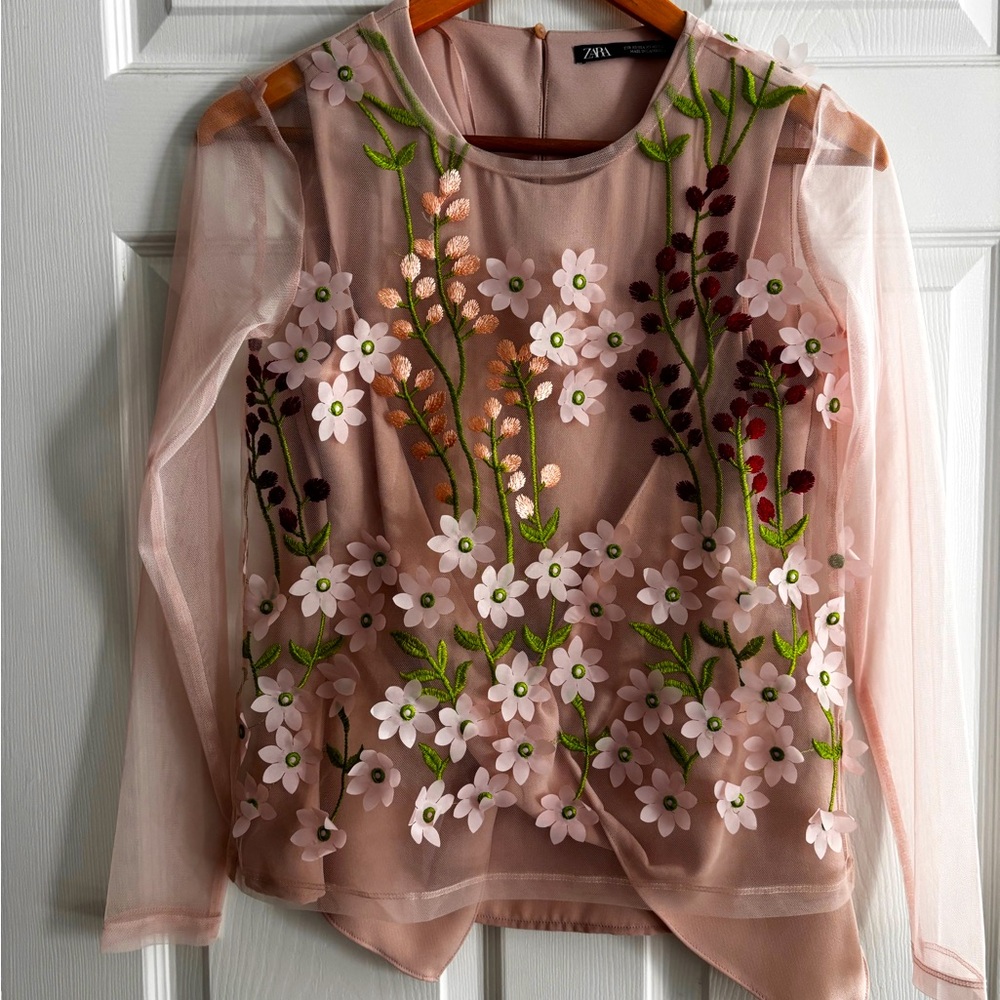 Zara Blush embroidered top with underlay